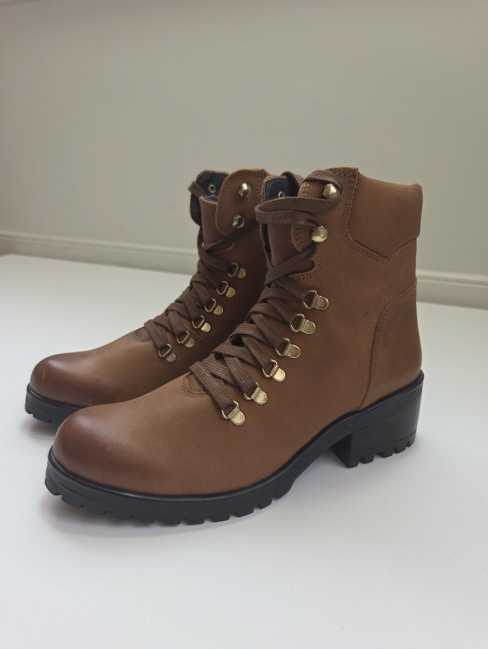 Steve Madden CALWAY Leather Lug Sole Hiker Combat Boots Brown Womens 11 - Picture 6 of 16